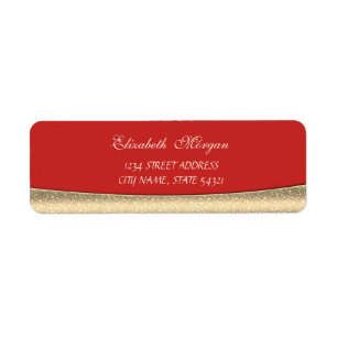 Elegant,Modern ,Shiny,Gold,Red Address Label