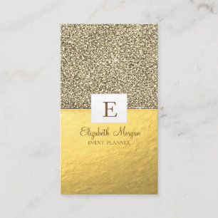 Elegant Modern Shiny Monogram Gold Glitter Business Card