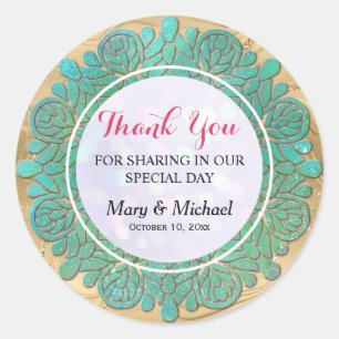 Elegant Modern Shiny Turquoise Mandala Thank You Classic Round Sticker