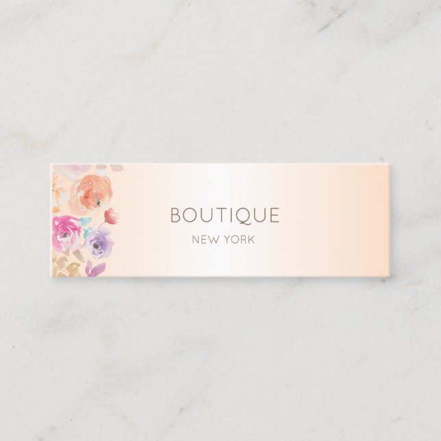 Elegant Modern ,Shiny,Watercolor Flowers Mini Business Card (Front)
