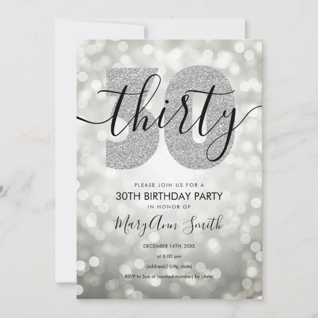 Elegant Modern Silver 30th Birthday Party   Invitation (Front)