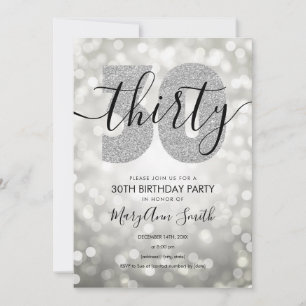 Elegant Modern Silver 30th Birthday Party   Invitation