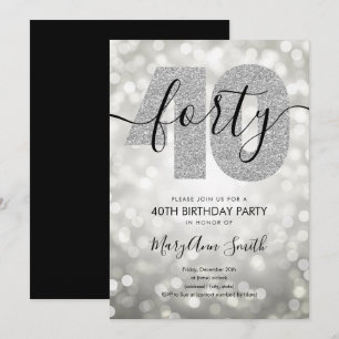 Elegant Modern Silver 40th Birthday Party Invitation