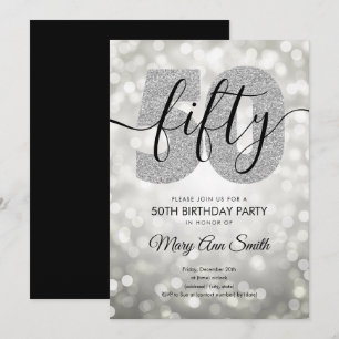 Elegant Modern Silver 50th Birthday Party Invitation