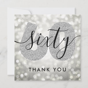 Elegant Modern Silver 60th Birthday Thank You Card