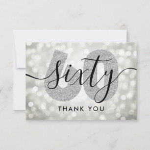 Elegant Modern Silver 60th Birthday Thank You Card