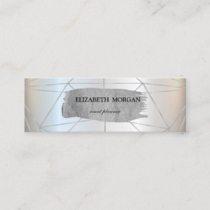 Elegant Modern Silver Brush Stroke Geometric Mini Business Card