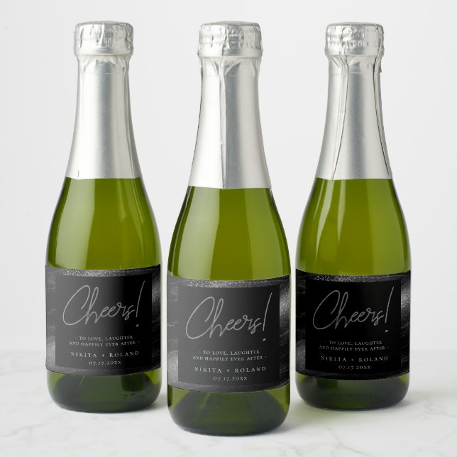 Elegant Modern Silver Cheers Personalized Sparkling Wine Label (Bottles)