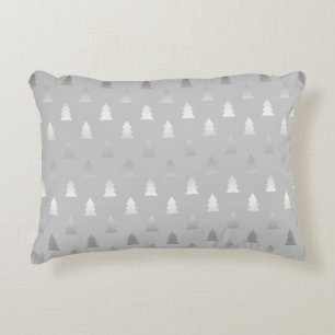 elegant modern silver Christmas tree pattern Accent Pillow