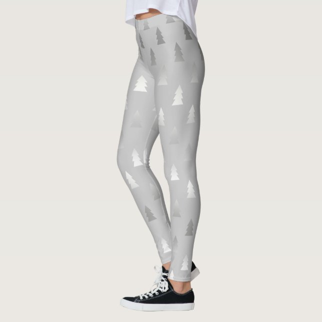 elegant modern silver Christmas tree pattern Leggings (Left)