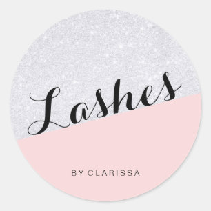 Elegant modern silver glitter blush pink lashes classic round sticker