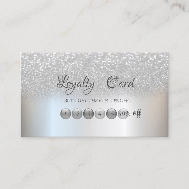 Elegant Modern Silver  Glitter Bokeh Loyalty Card (Front)