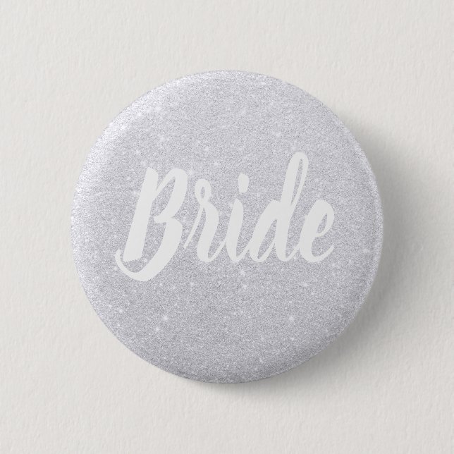 Elegant modern silver glitter bride wedding 2 inch round button (Front)