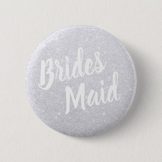 Elegant & modern silver glitter bridesmaid wedding 2 inch round button (Front)