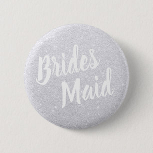 Elegant & modern silver glitter bridesmaid wedding 2 inch round button