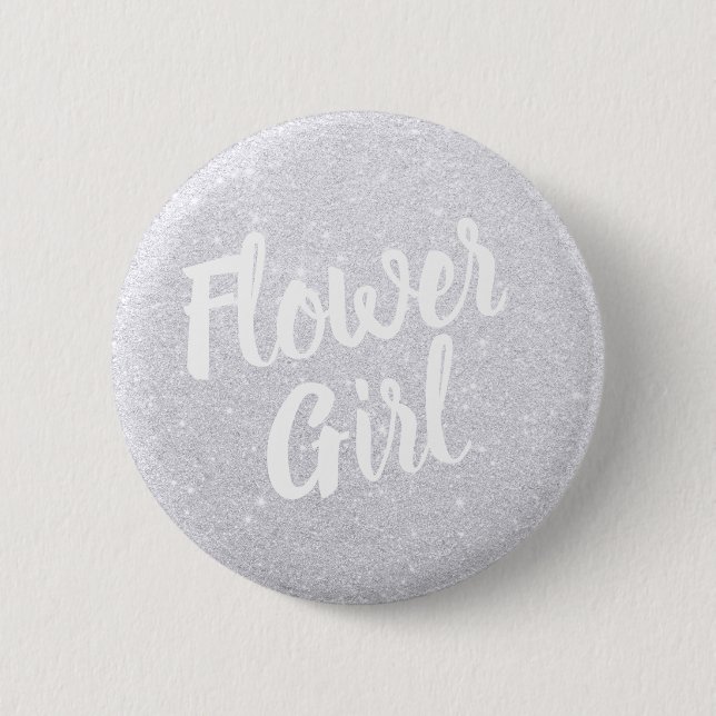 Elegant modern silver glitter flower girl wedding 2 inch round button (Front)