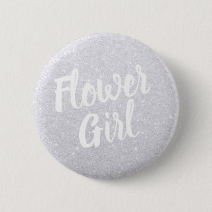 Elegant modern silver glitter flower girl wedding 2 inch round button