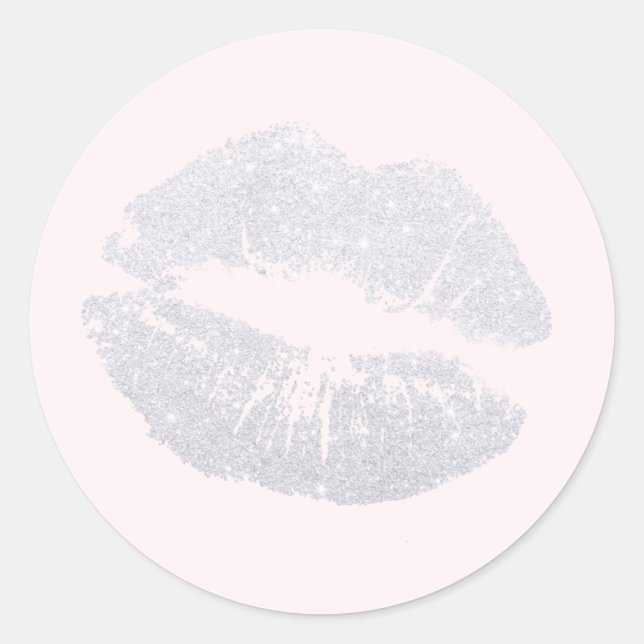 Elegant modern silver glitter lips pink makeup classic round sticker (Front)