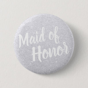 Elegant & modern silver glitter maid of honour 2 inch round button