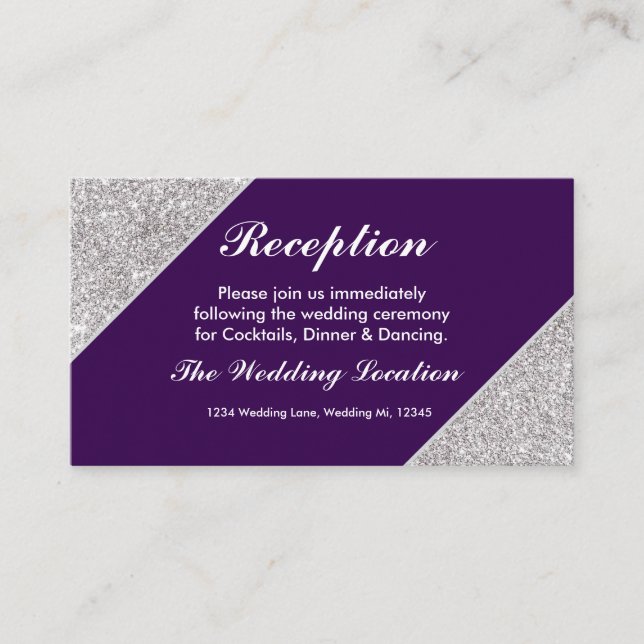 Elegant modern silver glitter on Dark Purple Enclosure Card (Front)