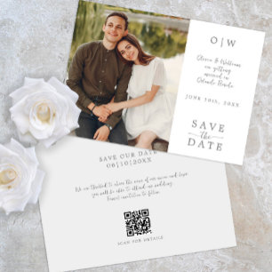 Elegant Modern Silver Grey Monogram QR Code Photo Save The Date