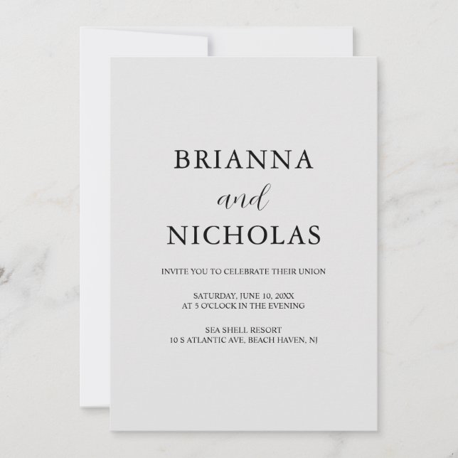 Elegant Modern Silver Grey Wedding All-in-one  Invitation (Front)