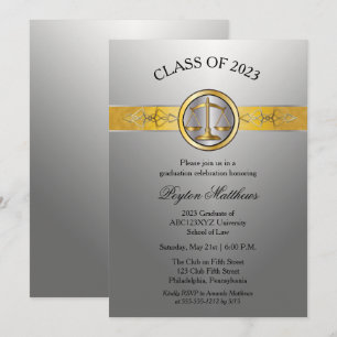 Elegant Modern Silver Law School Graduation Invitation