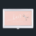 Elegant modern silver scissors hairstylist business card holder<br><div class="desc">Modern and elegant design for hairstylists with faux silver scissors and elegant calligraphy font.</div>