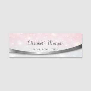 Elegant Modern, Silver Stripe, Bokeh Name Tag