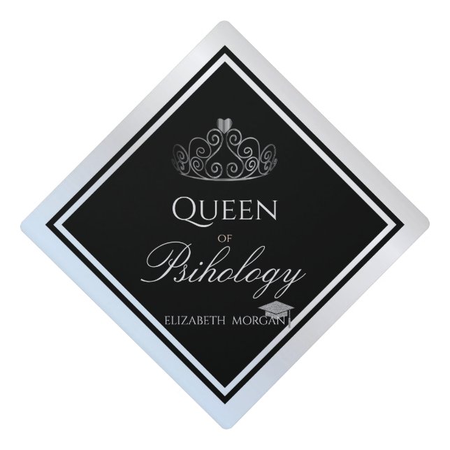 Elegant Modern Silver Tiara Glitter Graduation Cap (Front)