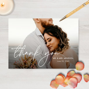 Elegant Modern Simple 2 Photos Wedding Thank You Card