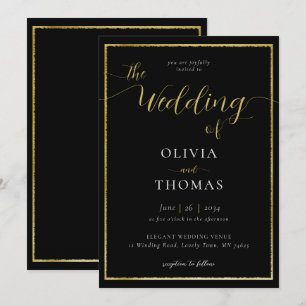 Elegant Modern Simple Black White Gold Wedding Invitation