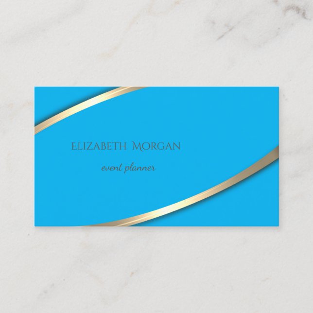 Elegant  Modern Simple  Blue,Gold Stripe Business Card (Front)