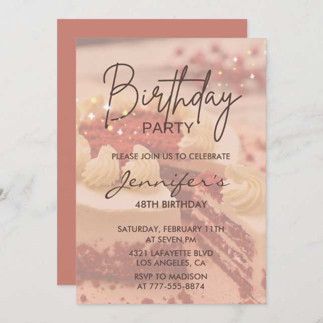 Elegant Modern Simple Cake 48th birthday Invitation (Front/Back)