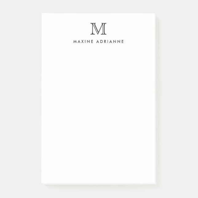 Elegant Modern Simple Clean Black Monogram Initial Post-it Notes (Front)
