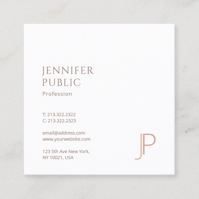 Elegant Modern Simple Design Monogram Luxury Plain Square Business Card (Front)