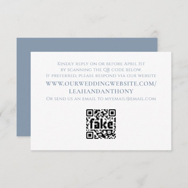 Elegant Modern Simple Dusty Blue QR Code RSVP Card (Front/Back)