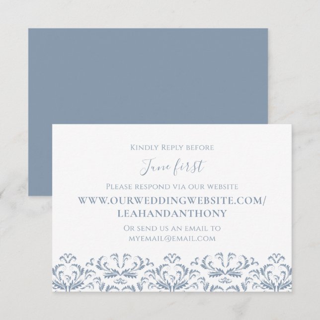 Elegant Modern Simple Dusty Blue Via Website RSVP Card (Front/Back)