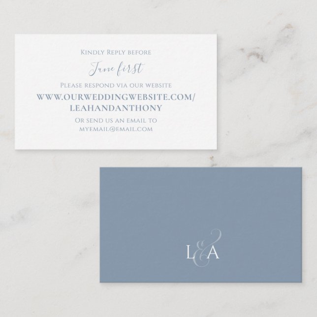 Elegant Modern Simple Dusty Blue Via Website RSVP Enclosure Card (Front/Back)
