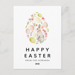Elegant Modern Simple Floral Bunny   Happy Easter Holiday Postcard