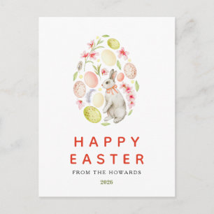 Elegant Modern Simple Floral Bunny Happy Easter Holiday Postcard