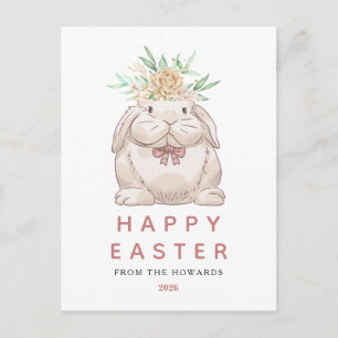 Elegant Modern Simple Floral Bunny   Happy Easter Holiday Postcard