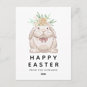 Elegant Modern Simple Floral Bunny Happy Easter Holiday Postcard
