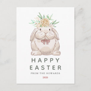 Elegant Modern Simple Floral Bunny   Happy Easter Holiday Postcard