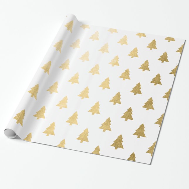 Elegant modern simple gold Christmas tree pattern Wrapping Paper (Unrolled)