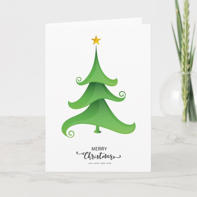 Elegant Modern Simple Minimalist Christmas Tree  Card (Front)