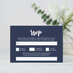 Elegant Modern Simple Navy Wedding QR Code RSVP Enclosure Card