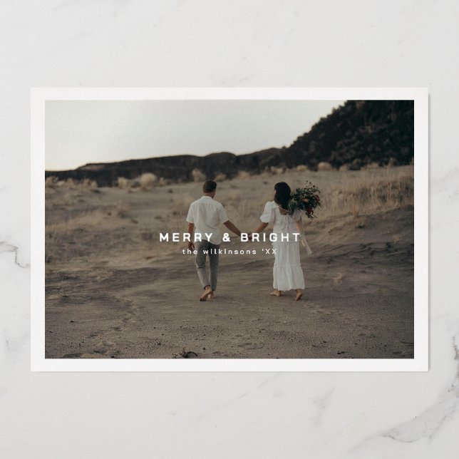 Elegant Modern Simple Photocard Foiled Foil Holiday Card (Front)