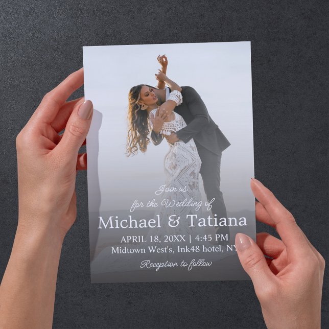 elegant modern simple script faded photo wedding  invitation (Creator Uploaded)
