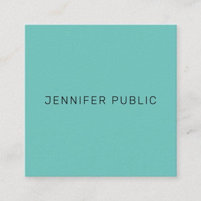 Elegant Modern Simple Template Trendy Light Teal Square Business Card (Front)